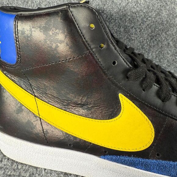Nike Blazer Mid Mens 13 Shoes Black Blue Yellow Athletic Sneakers Peace Love - Picture 9 of 11